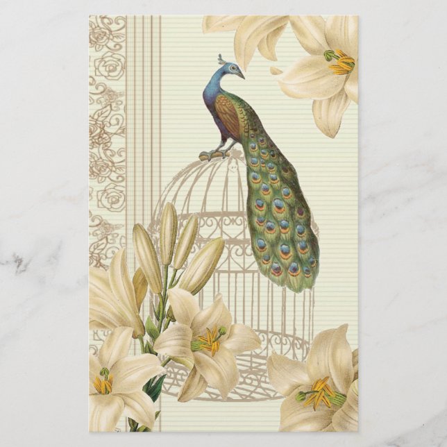Papier nénuphar vintage paon (Devant)