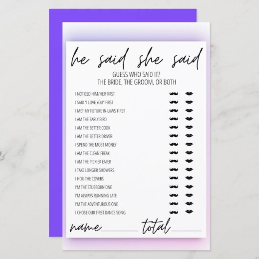 Papier Neon Gradient Il A Dit Qu'Elle A Dit Fête des mari (Devant / Derrière)