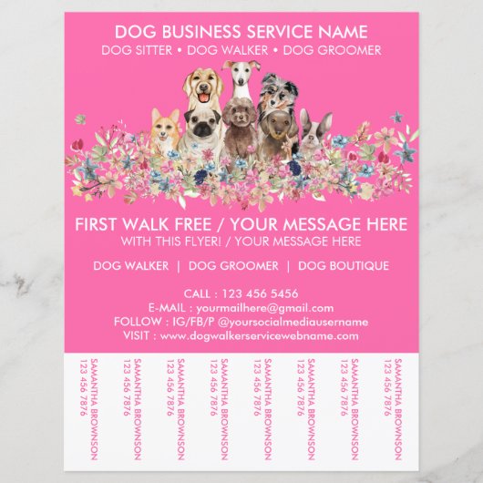 Papier Neon Pink Breeds Chien Walker Service Circulaire (Devant)