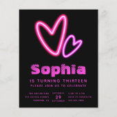 Papier Neon Pink Hearts Budget Anniversaire Fête Invitati (Devant)