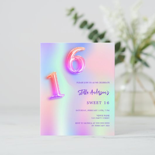 Papier Neon rose holographique Sweet 16 invitation budgét (Debout devant)