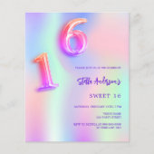 Papier Neon rose holographique Sweet 16 invitation budgét (Devant)