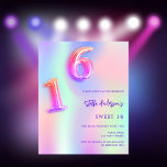 Papier Neon rose holographique Sweet 16 invitation budgét<br><div class="desc">Une invitation à 16 soirées pour filles et femmes Sweet. Un arc-en-ciel, arrière - plan de couleur holographique en violet, rose, vert menthe, or rose. Personnalisez et ajoutez un nom et des détails du parti. Le nom est écrit avec un script de style écrit à la main, des lettres de...</div>