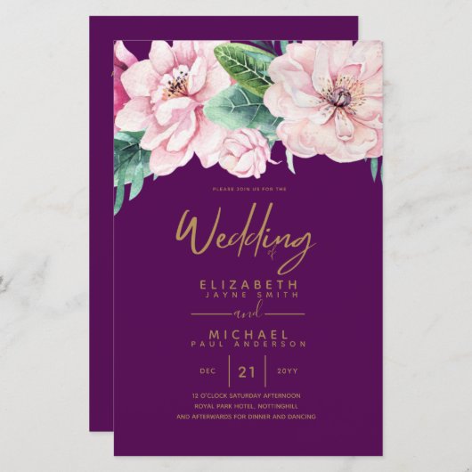 Papier Netork Mariage à faible budget rose Invitations fl (Devant / Derrière)