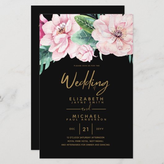 Papier Netork Mariage à faible budget rose Invitations fl (Devant / Derrière)