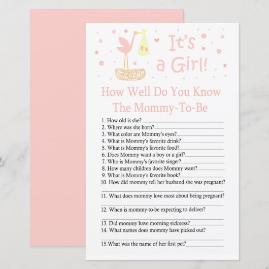 Papier Nid de cigogne Connaissez-vous bien le jeu de baby (Devant / Derrière)