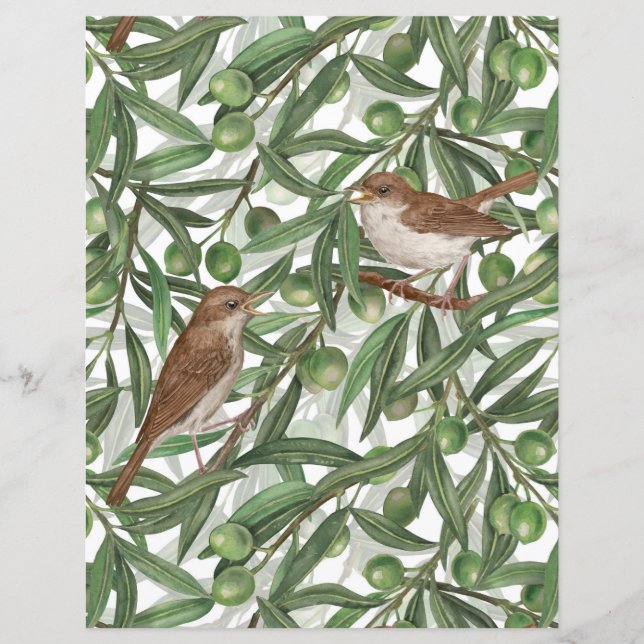 Papier Nightingales dans l'olivier (Devant)