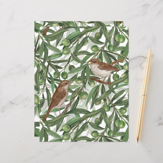 Papier Nightingales dans l'olivier (Devant/Arrière en situation)
