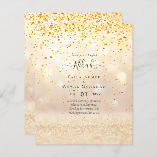 Papier NIKAH - Budget - Invitations de mariage islamique  (Devant / Derrière)