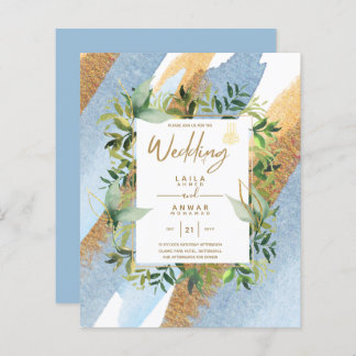 Papier NIKAH - Invitations de mariage islamique d'or bleu