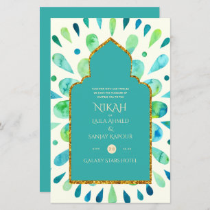 Papier NIKAH - Mariage d'or moderne Mandala Turquoise Inv