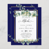 Papier NIKAH NAVY BLUE GOLD Green Eucalyptus Mariage (Devant / Derrière)