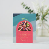 Papier NIKAH Turquoise Red Gold Faire-part de mariage PHO (Debout devant)