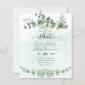 Papier NIKAH Verdure Gold Wedding Invitations Bilingue (Devant)