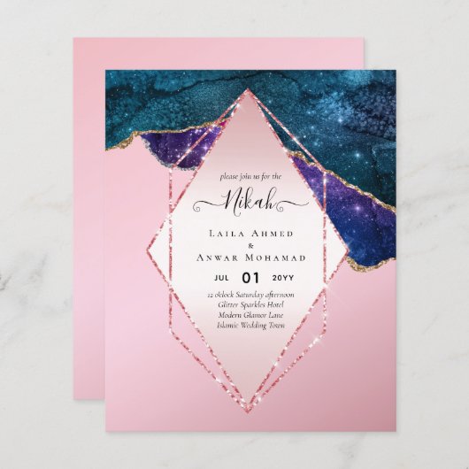 Papier Nikah Wedding Invite AGATE GOLD PARTIES SCINTILLAN (Devant / Derrière)