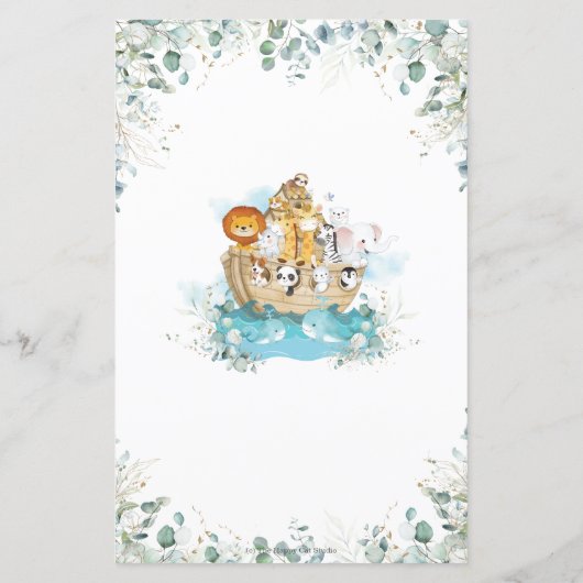 Papier Noah's Ark Greenery Baby Prédictions et conseils (Dos)