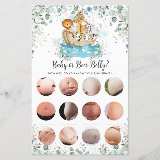 Papier Noah's Ark Greenery Shower Baby ou Bière Belly Jeu (Devant)