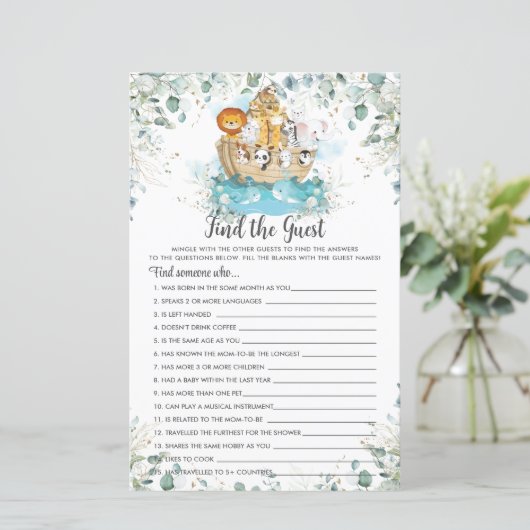 Papier Noah's Ark Greenery Trouvez le jeu de douche invit (Debout devant)