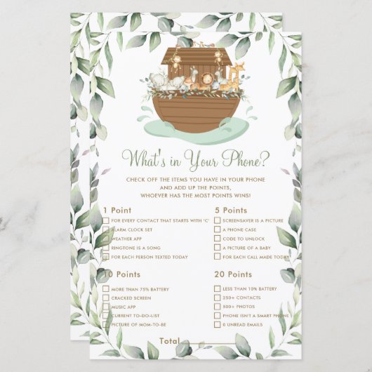 Papier Noah's Ark Greenery What's In Your Phone Game (Devant / Derrière)