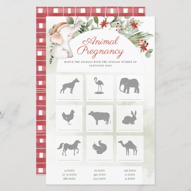 Papier Noël Animaux Grossesse Baby shower garçon Jeu (Devant / Derrière)