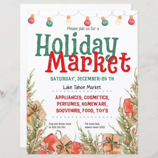 Papier Noël Arbre Neige Vacances Marché Invitation (Devant / Derrière)