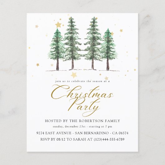 Papier Noël aux Pins & Invitation à une fête de vacances (Devant)