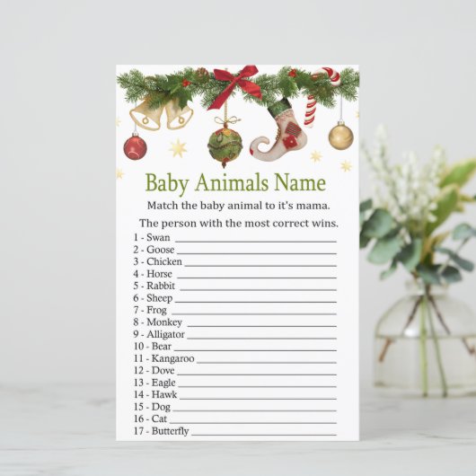 Papier noël bas bébé Animaux Nom Jeu (Debout devant)