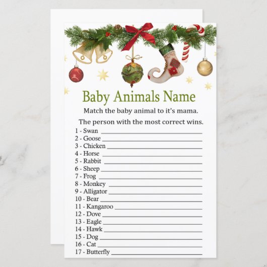 Papier noël bas bébé Animaux Nom Jeu (Devant / Derrière)