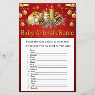 Papier Noël Bougie Bébé Nom animal baby shower de jeu