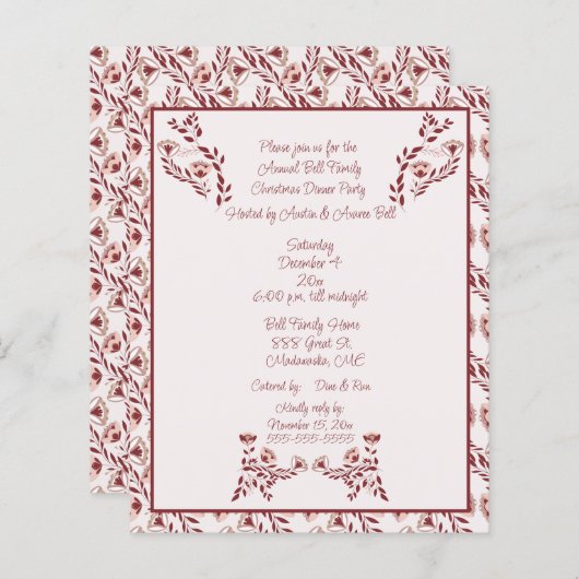 Papier Noël Bourgogne Floral Scandinave Folk Art (Devant / Derrière)