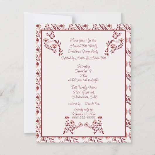 Papier Noël Bourgogne Floral Scandinave Folk Art (Devant)