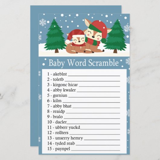 Papier Noël cerf Baby mot scramble jeu (Devant / Derrière)