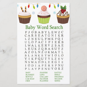 Papier noël cupcakes Baby shower Word Recherche Jeu