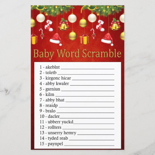 Papier Noël Décor Baby mot scramble jeu (Devant)