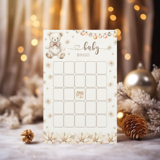 Papier Noël d'hiver Teddy Bear Baby shower jeu de bingo