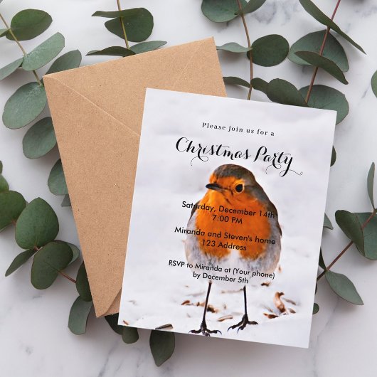 Papier Noël fête robin oiseau neige invitation
