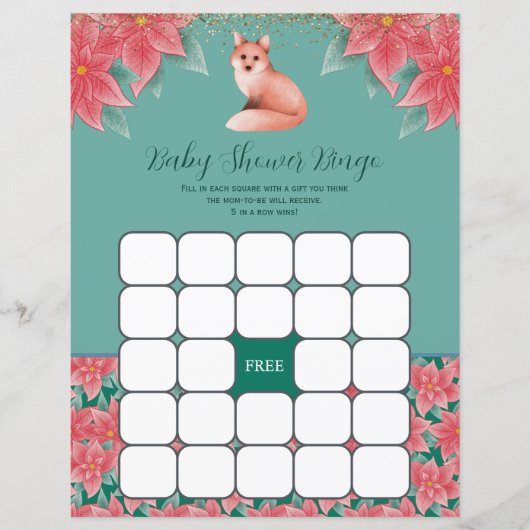 Papier Noël Floral Fox Baby shower Jeu de Bingo (Devant)