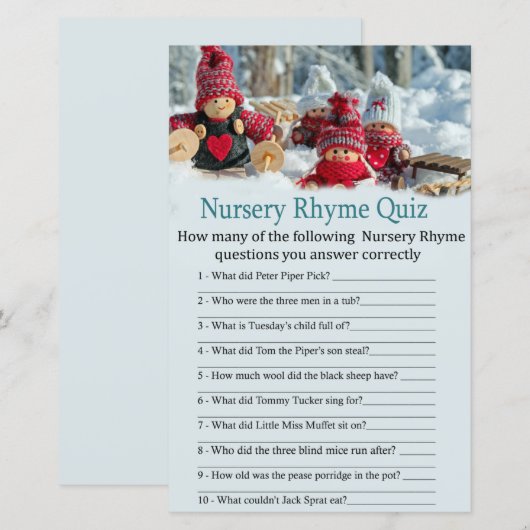 Papier Noël gnome Nursery Rhyme Quiz baby shower (Devant / Derrière)