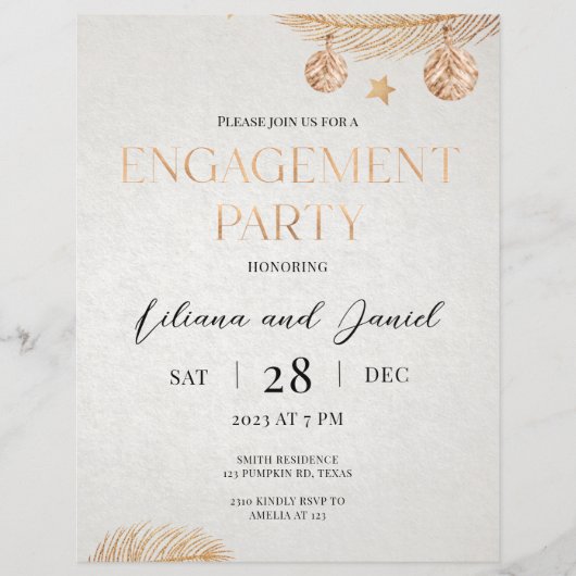 Papier Noël Golden Engagement Party Invitation (Devant)