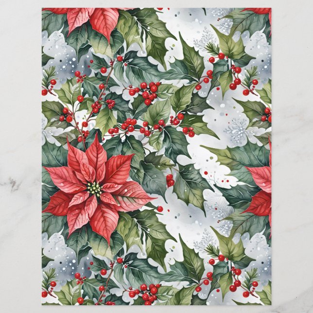 Papier Noël & Hiver Holly avec Poinsettias (Devant)