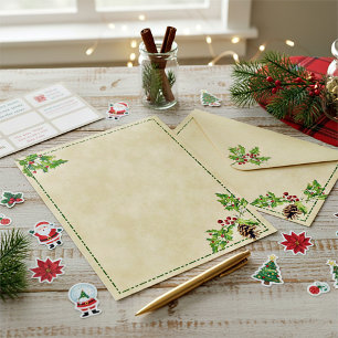 Papier Noël houx et pomme de pin