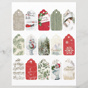 Papier Noël Junk Journal Tags Vintage Girl Holly Red