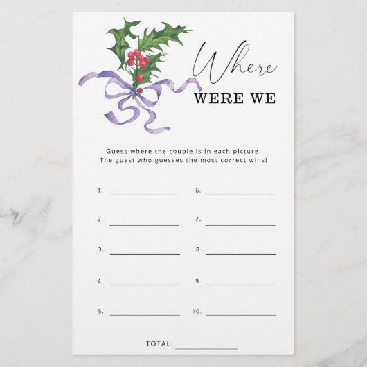 Papier Noël Où étions-nous le jeu de douche nuptiale (Devant)