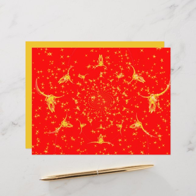 Papier Noël Parties scintillant Occidentale Rouge Gold Gi (Devant/Arrière en situation)