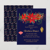 Papier Noël Poinsettia Dîner Invitations Rouge BLUE Gold (Devant / Derrière)