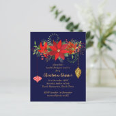 Papier Noël Poinsettia Dîner Invitations Rouge BLUE Gold (Debout devant)