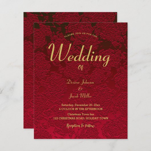 Papier Noël Rouge or Élégant budget floral moderne (Devant / Derrière)