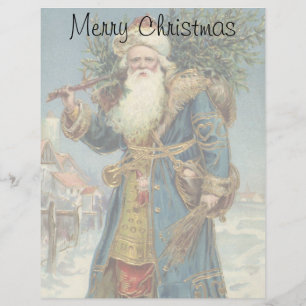 Papier Noël vintage, Père Noël victorien avec arbre