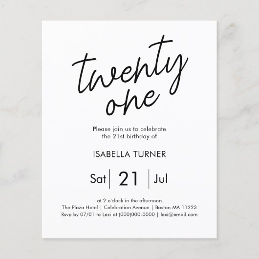 Papier Noir & Blanc | 21e Invitation d'anniversaire du bu (Devant)