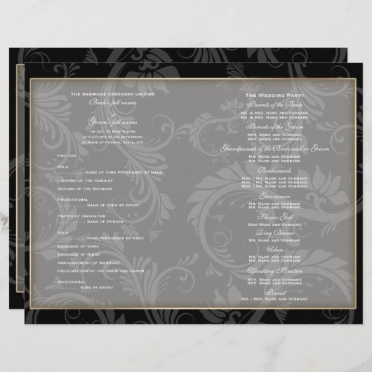 Papier Noir blanc "programme de mariage" mariage (Devant / Derrière)